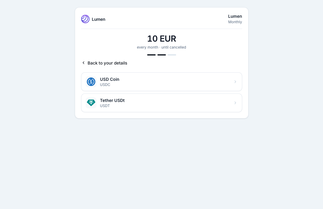 Choice of USDC or USDT