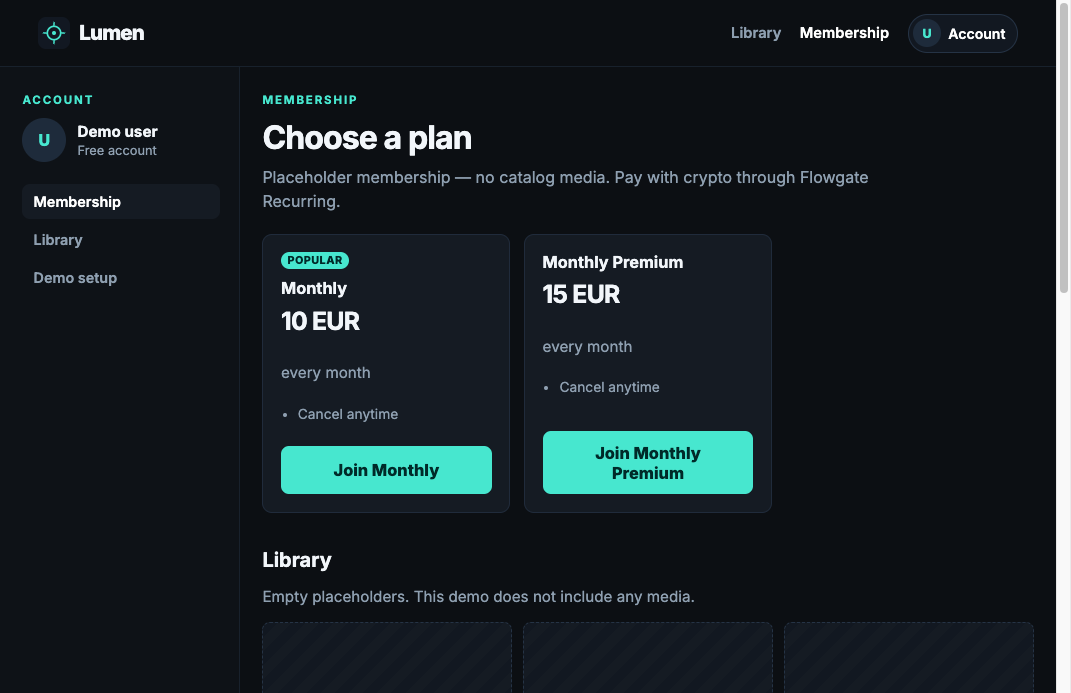 Membership page with two plans and Join buttons
